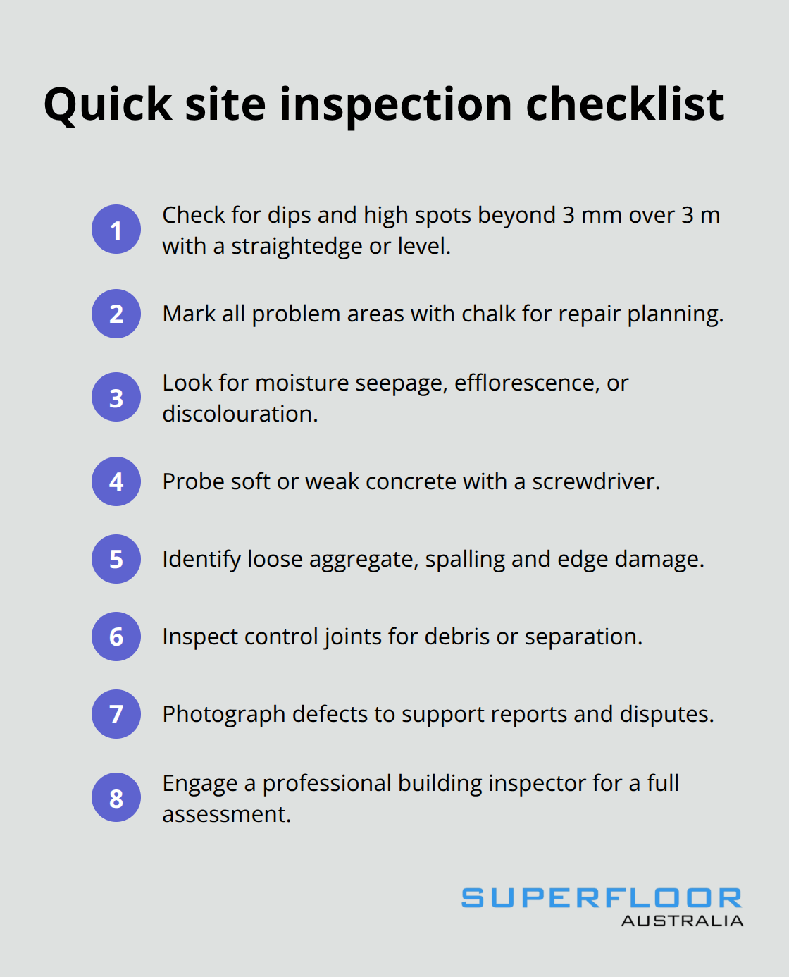 Compact checklist of floor assessment steps before prep - Floor prep before install