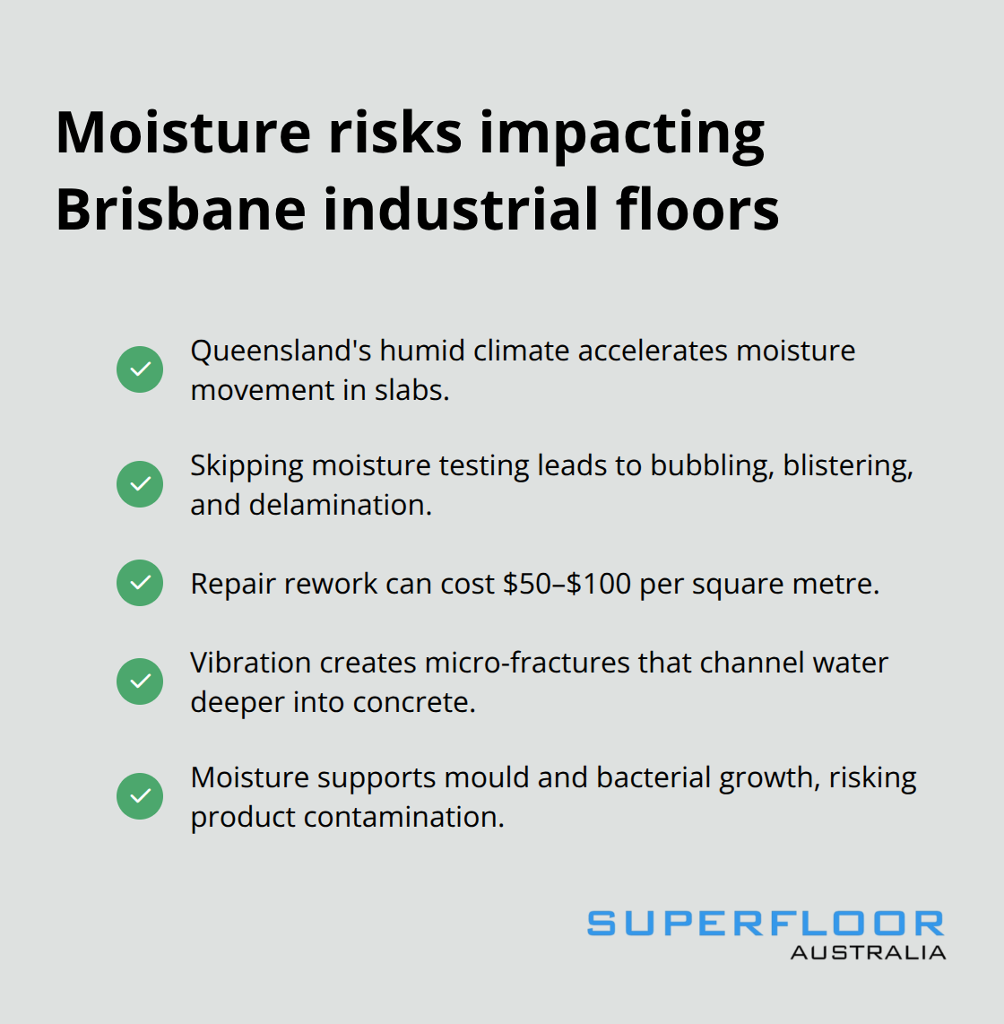 Checklist of key moisture-related risks, costs, and compliance implications for Brisbane facilities - Industrial floor preparation Brisbane