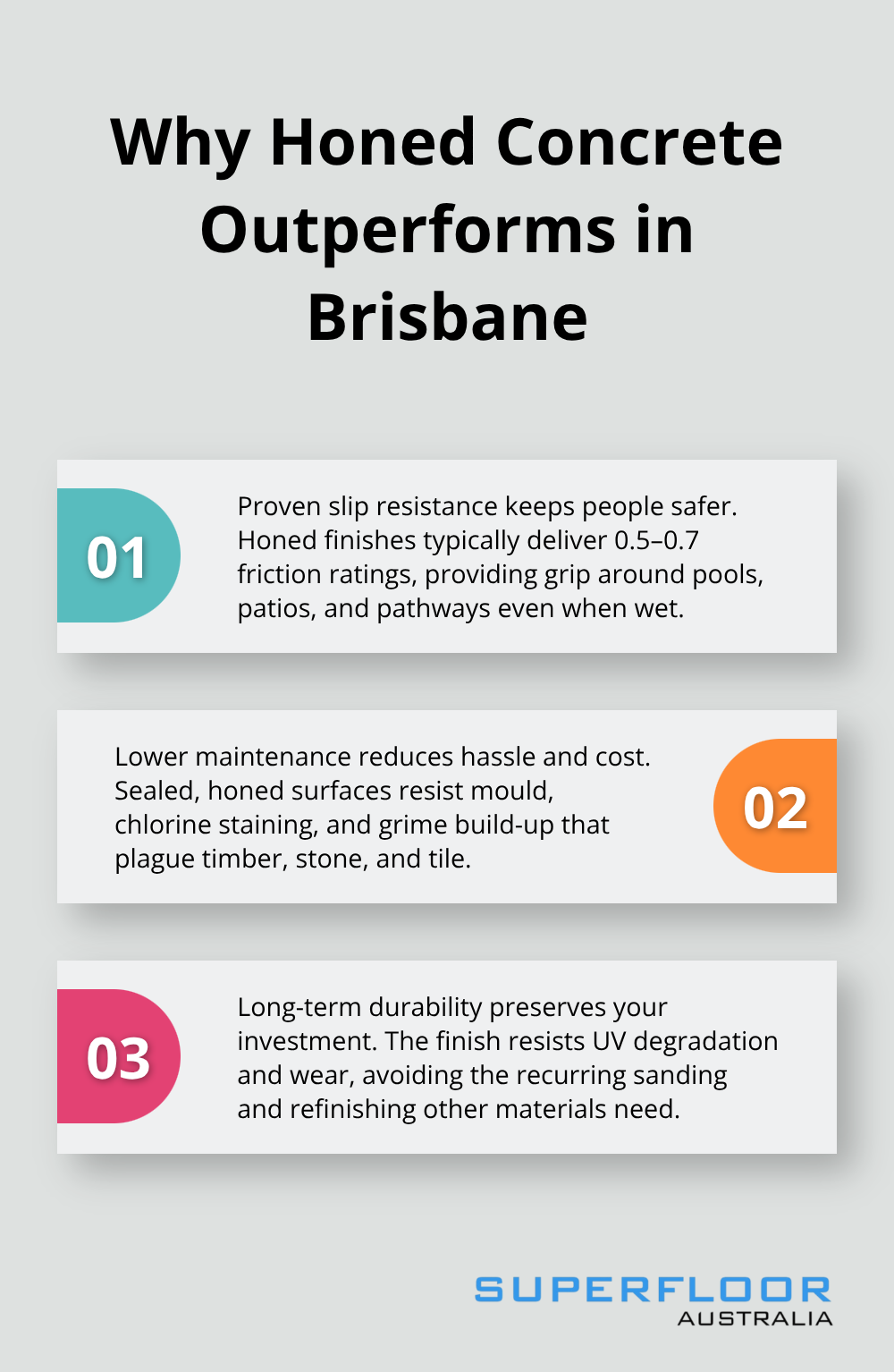 Three reasons honed concrete beats timber, stone, and tile for Brisbane outdoor areas - Outdoor honed concrete Brisbane