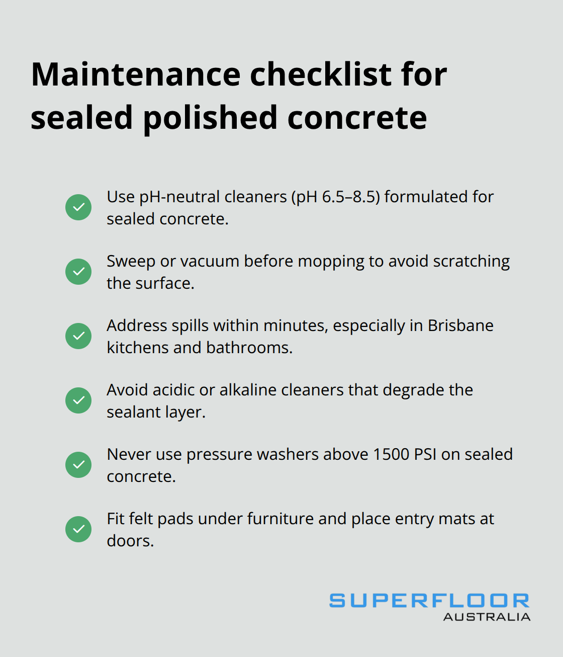 Checklist of essential maintenance actions to keep sealed polished concrete pristine - Sealant for polished floors