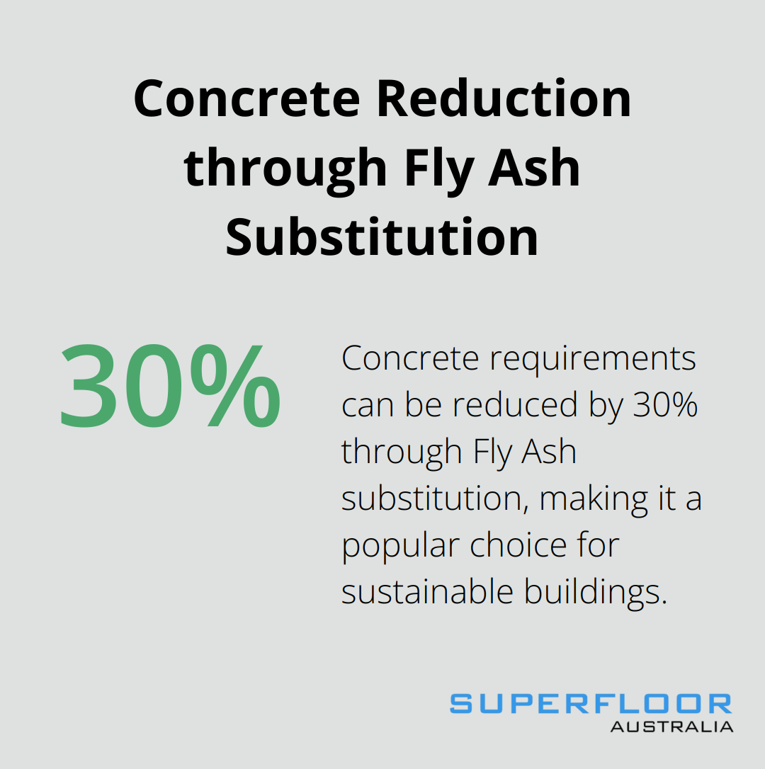 Percentage chart showing that concrete requirements can be reduced by 30% through Fly Ash substitution.