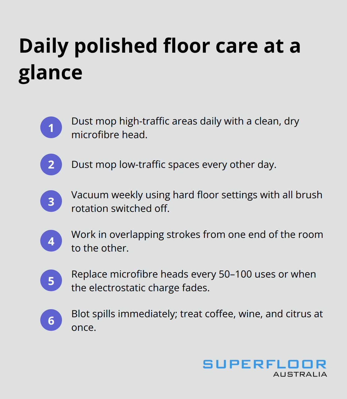 Six quick daily care steps to keep polished floors spotless in Australian homes - clean polished floors