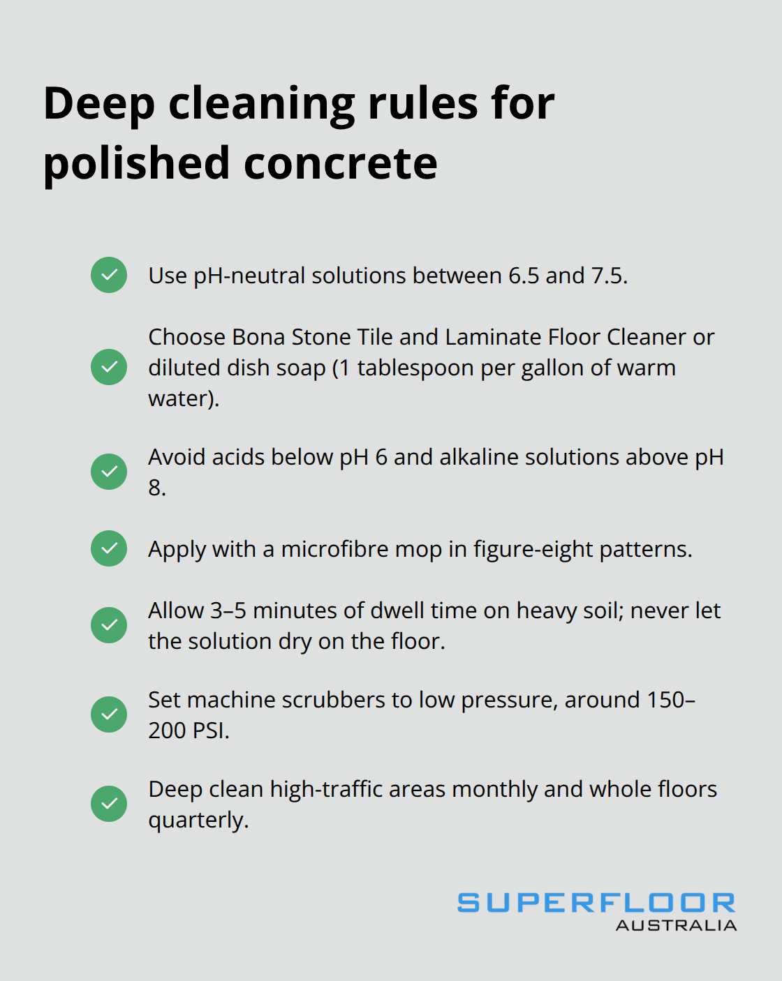 Checklist of safe deep-clean practices for polished concrete floors