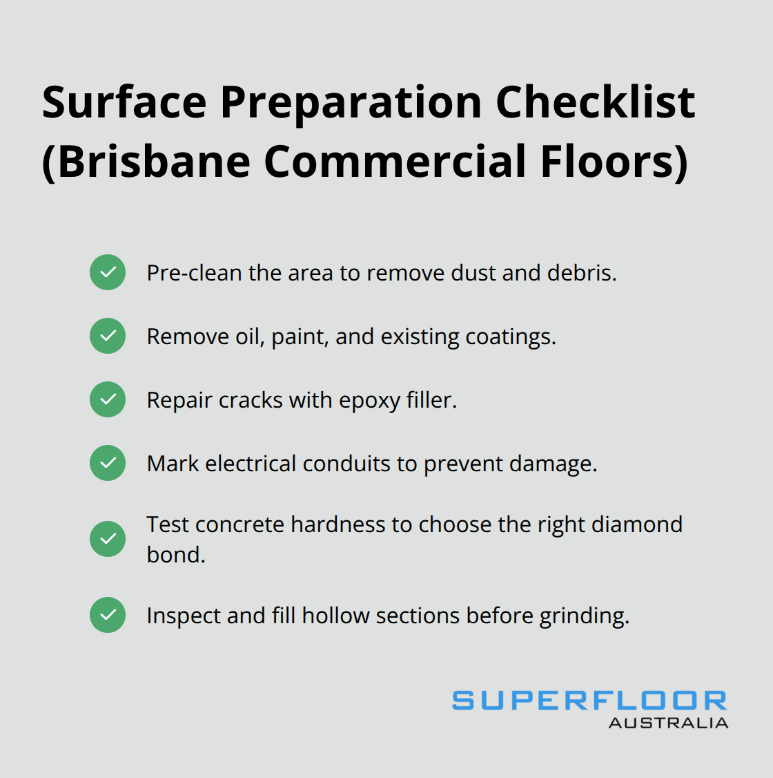 Checklist of essential surface preparation steps for commercial concrete grinding in Brisbane. - commercial concrete grinding brisbane