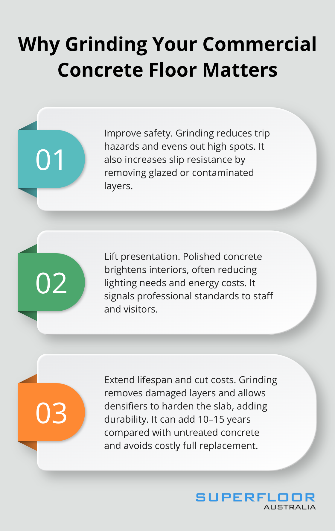 Three key benefits of commercial concrete grinding for Brisbane facilities.