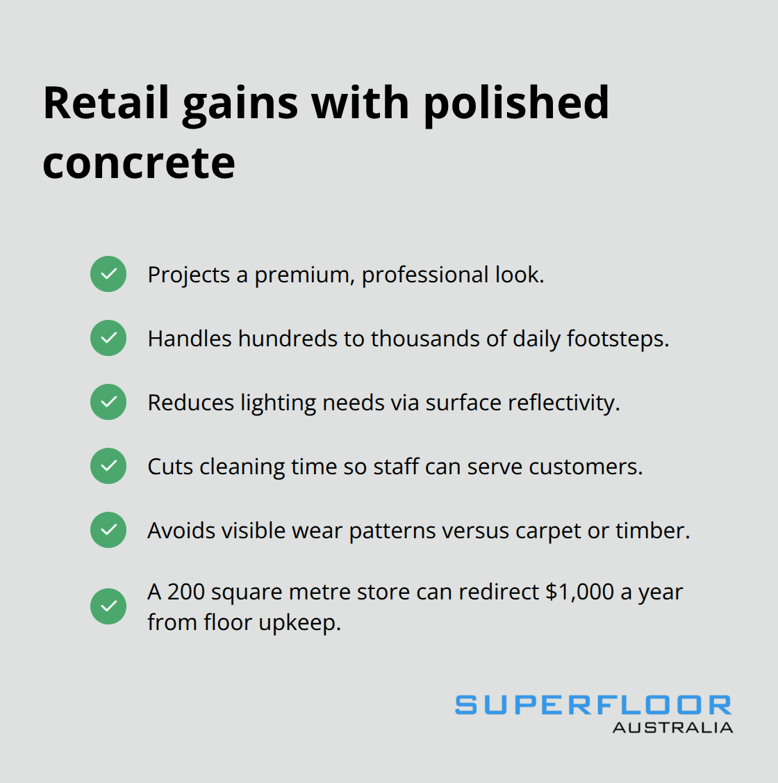 Checklist of retail benefits from polished concrete floors in Brisbane stores. - commercial floor polishing brisbane