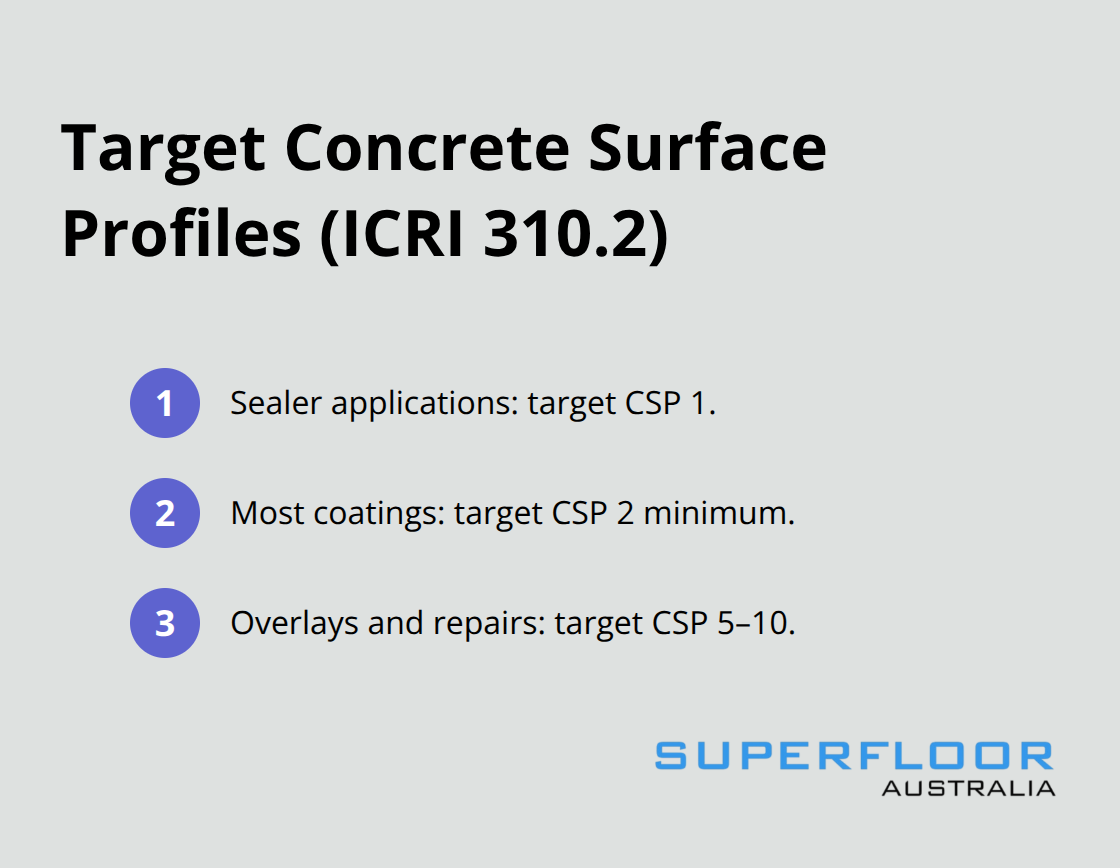 ICRI 310.2 concrete surface profile targets for common applications - concrete floor preparation