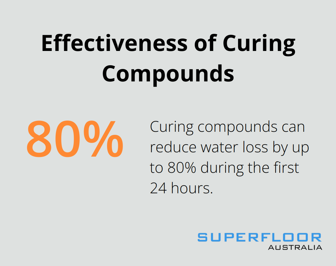 Percentage chart showing that curing compounds can reduce water loss by up to 80% in the first 24 hours - concrete floor slab