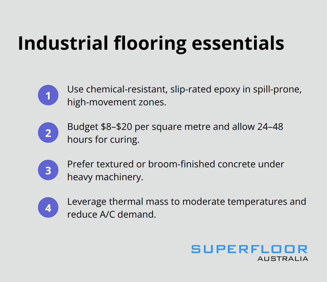 Key considerations for epoxy and textured concrete in warehouses and factories