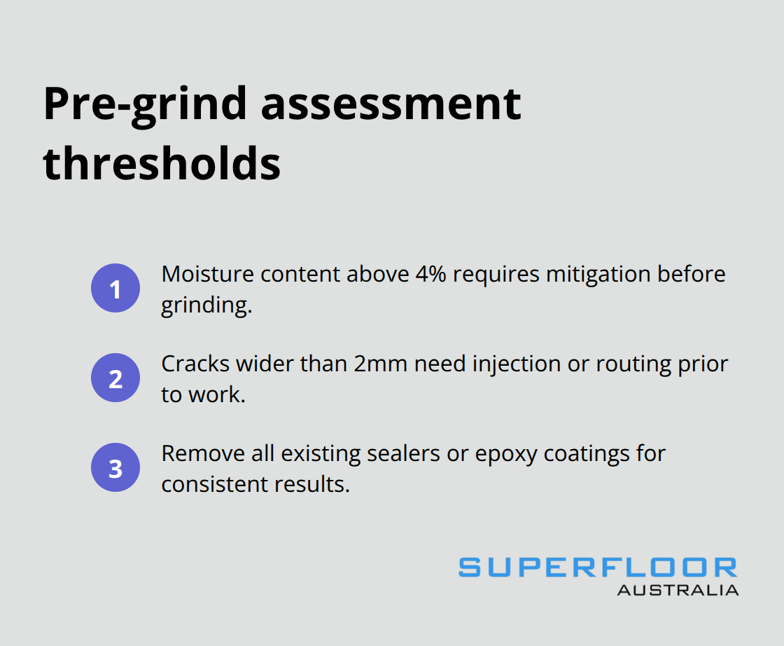 Compact list of key thresholds to check before concrete grinding begins. - concrete grinding Brisbane tips