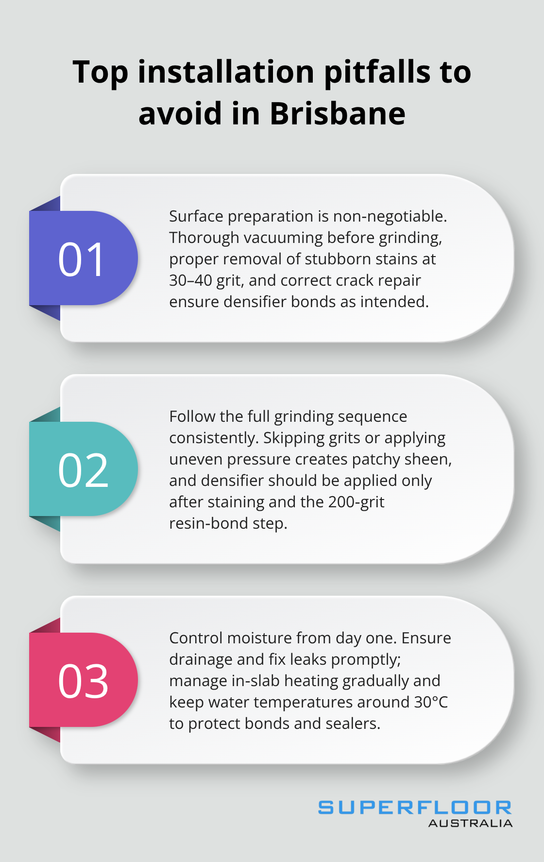 Three critical mistakes to avoid when installing polished concrete floors in Brisbane.
