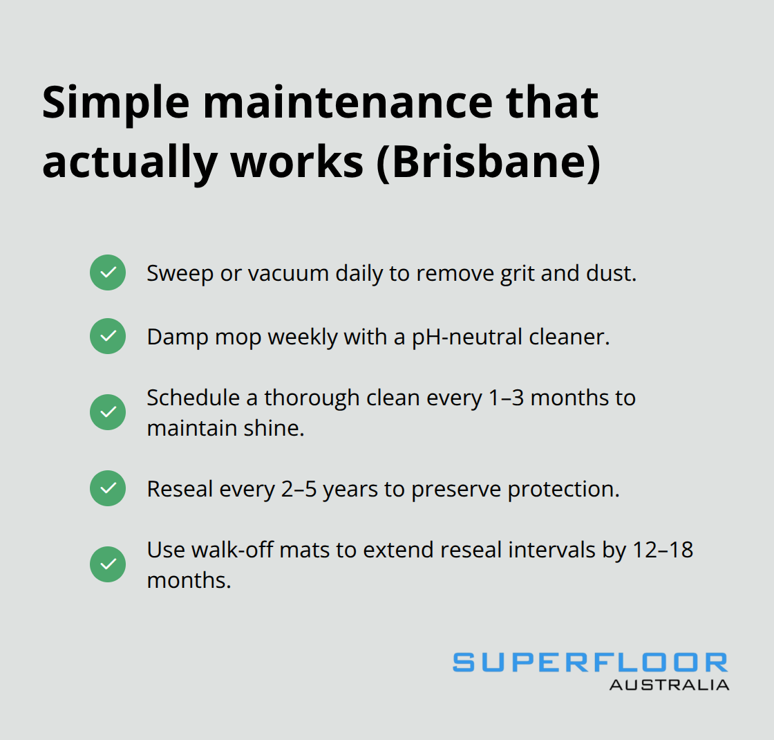 Maintenance checklist for polished concrete floors with realistic Australian intervals. - durable concrete floors Brisbane