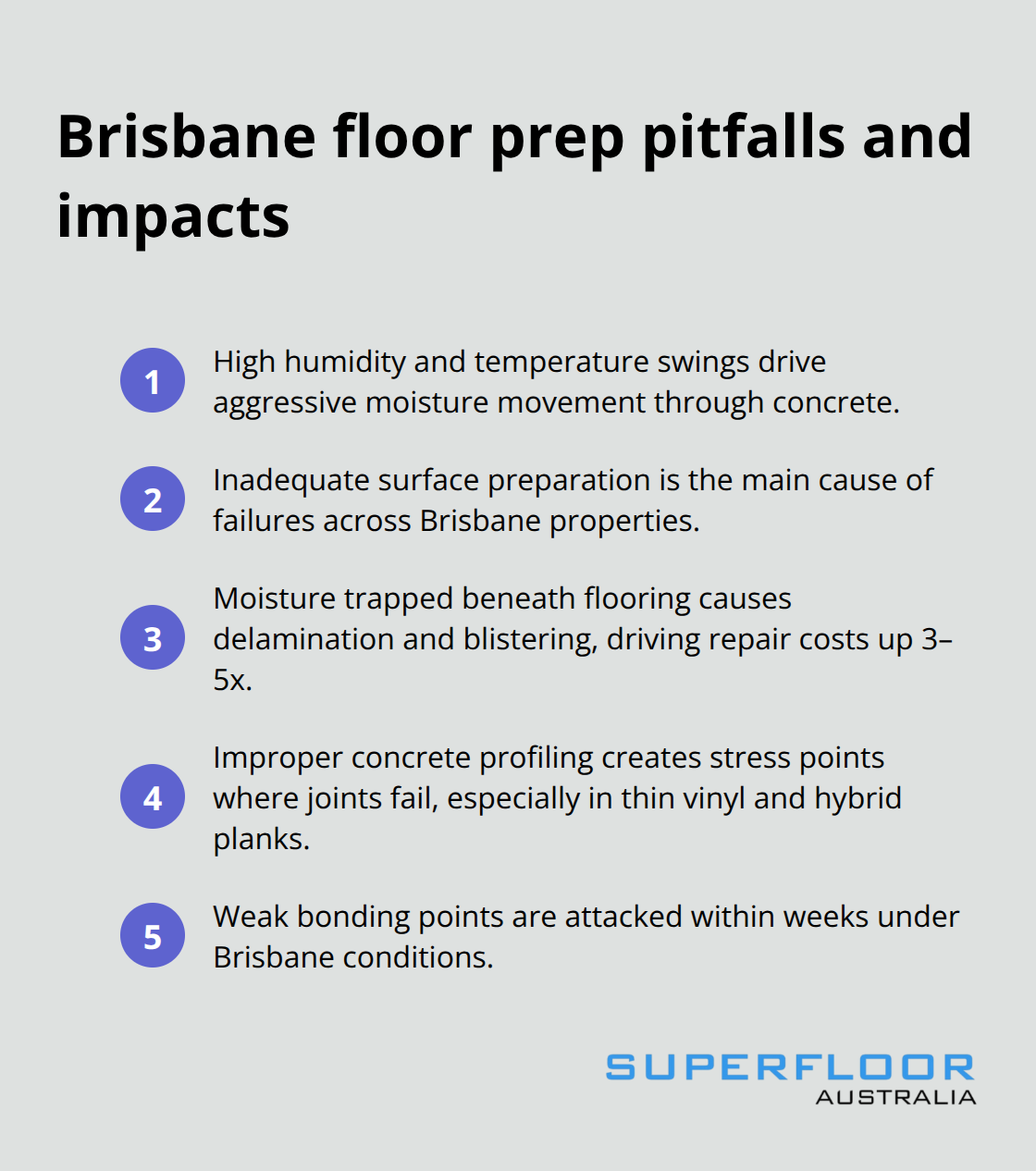 Key reasons Brisbane floors fail early and the resulting issues - floor prep Brisbane solutions