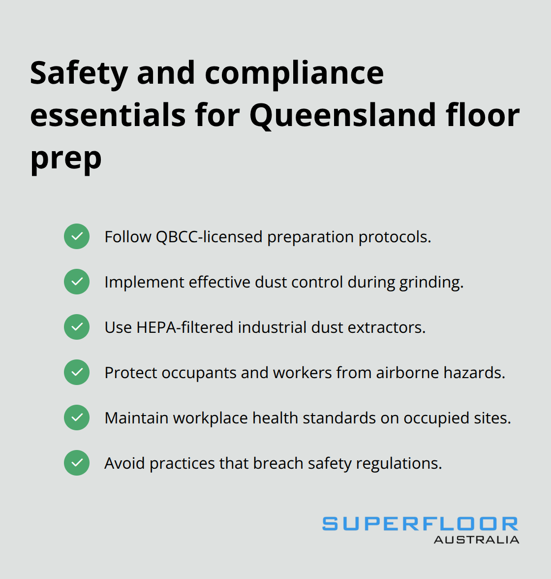 Checklist of safety and compliance controls for Brisbane floor preparation projects - floor preparation Brisbane specialists