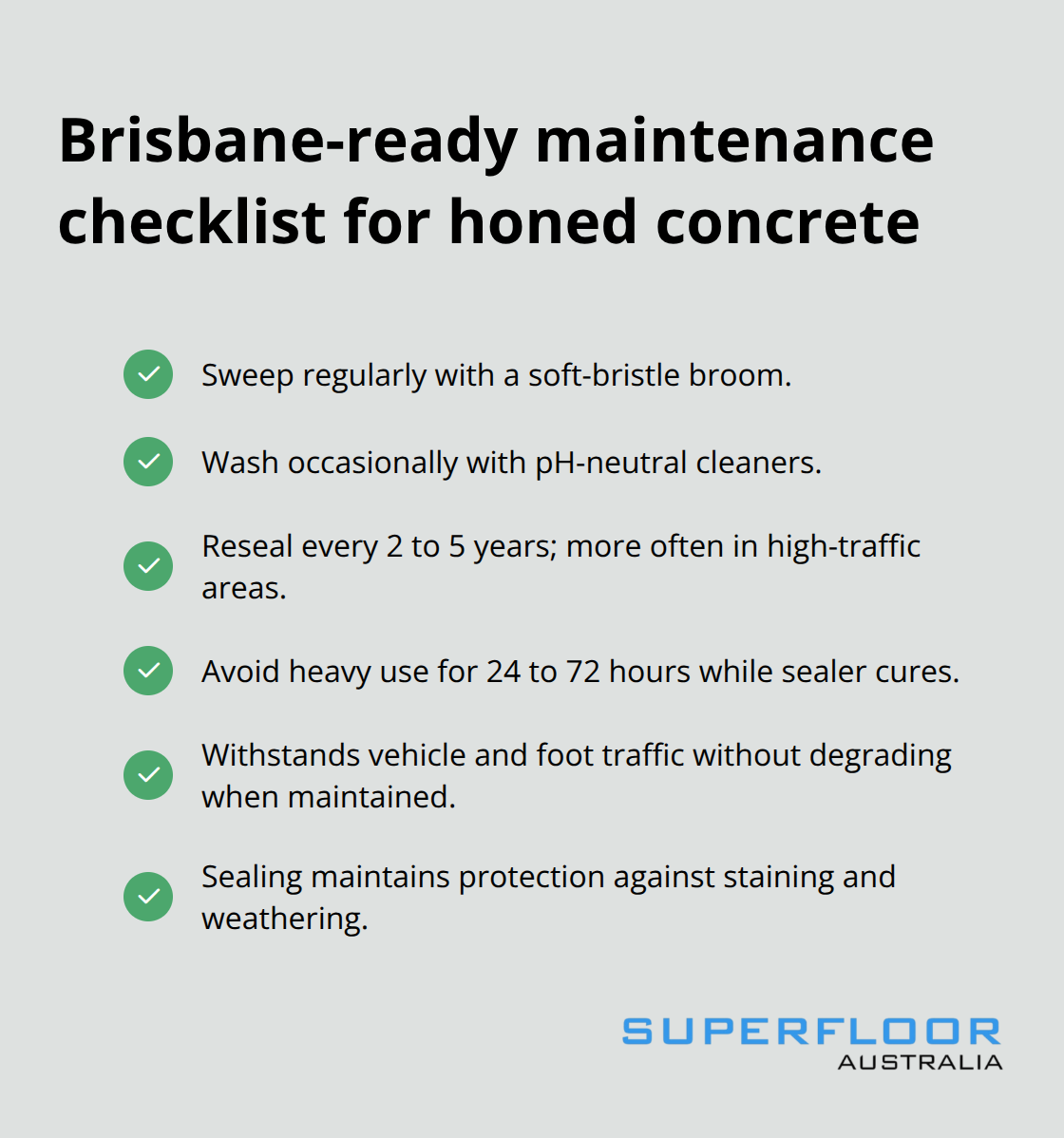 Checklist of simple upkeep steps that keep honed concrete performing in Brisbane conditions - honed concrete Brisbane guide