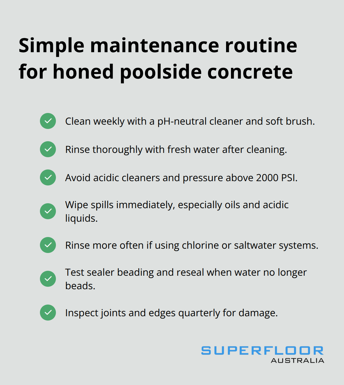 Step-by-step care checklist to keep honed concrete safe and tidy around pools - honed concrete around pool