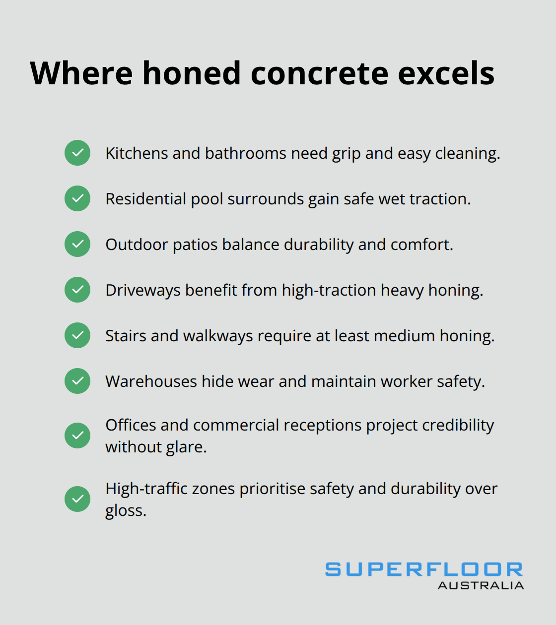 Key Australian spaces where honed concrete outperforms polished concrete