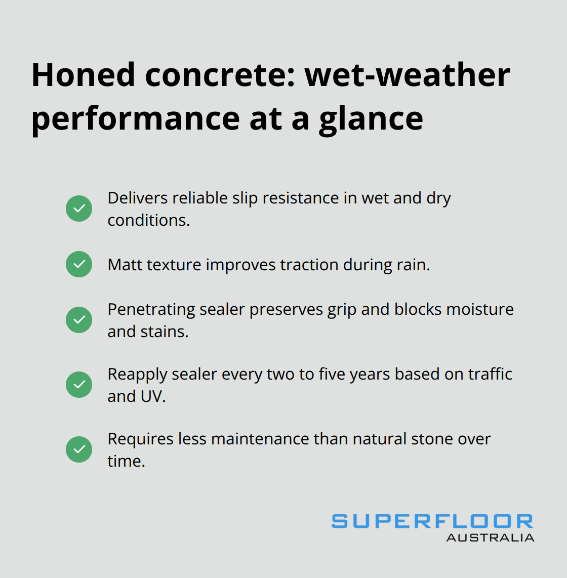 Key wet-weather benefits of honed concrete for Brisbane patios - honed concrete for patios
