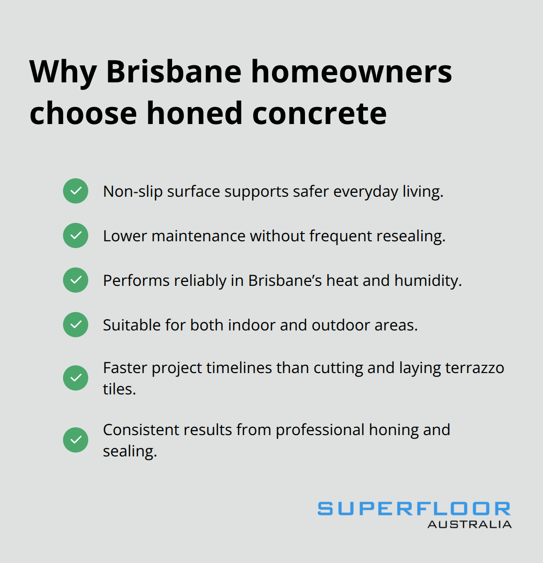 Checklist of honed concrete benefits for Brisbane properties - honed concrete terrazzo look