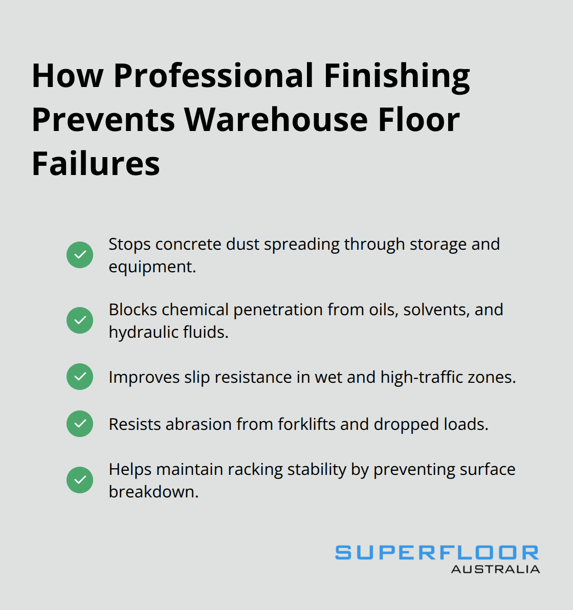Key protections delivered by a professionally finished concrete floor in Brisbane warehouses - industrial floor finishing Brisbane