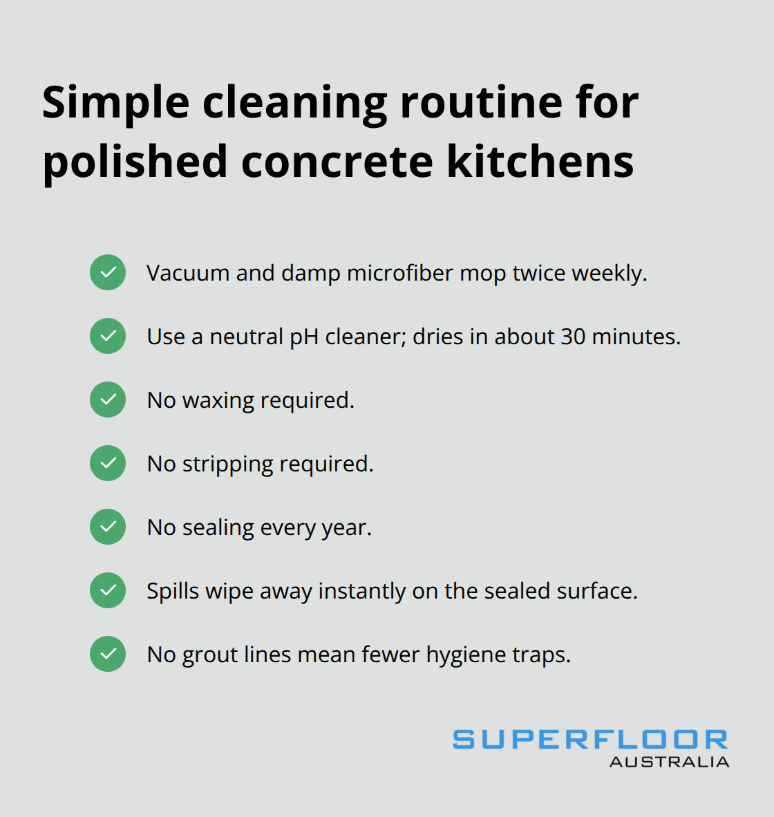 Low-maintenance cleaning checklist for polished concrete floors