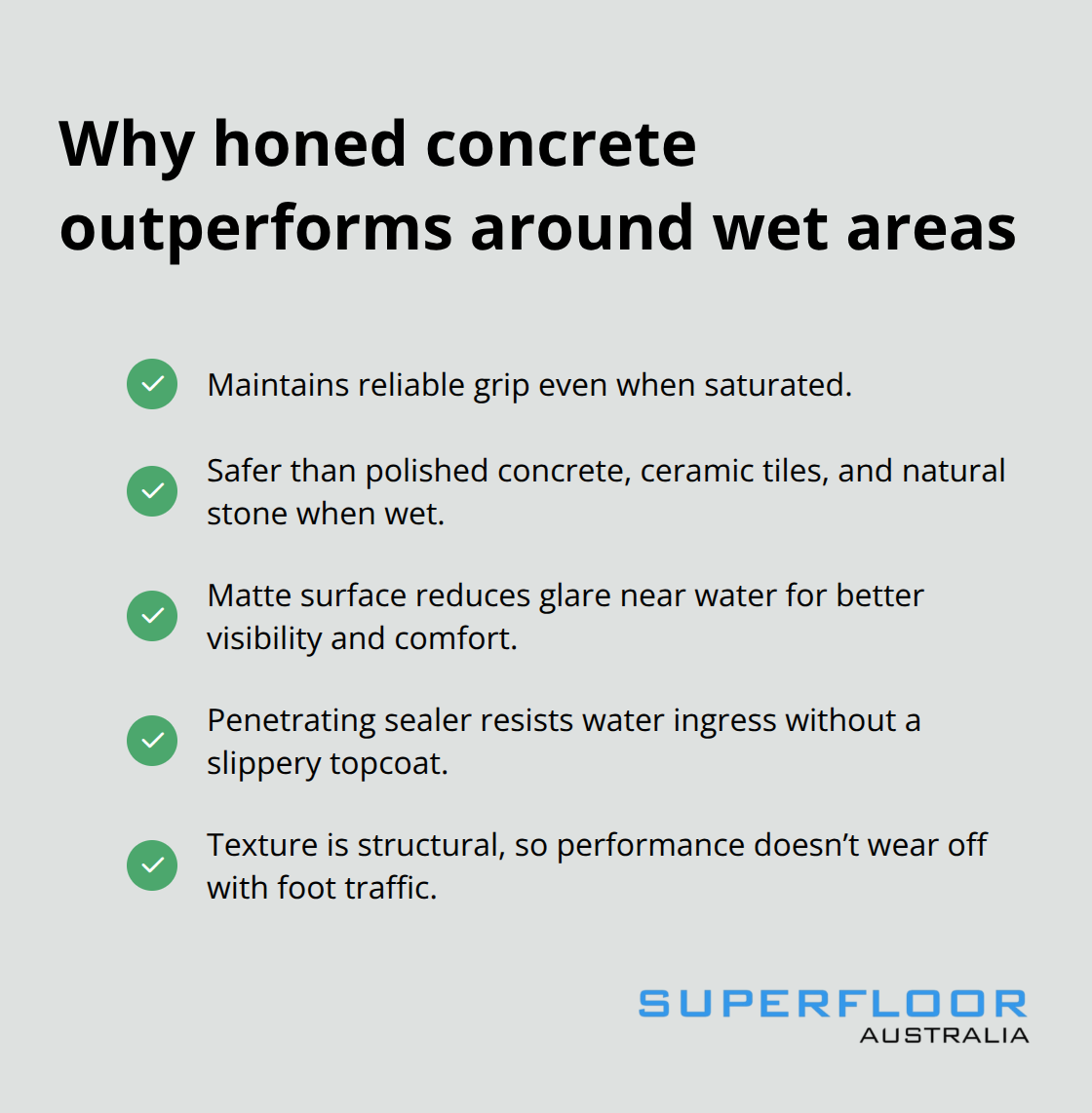 Checklist of honed concrete benefits for Brisbane pool and outdoor spaces
