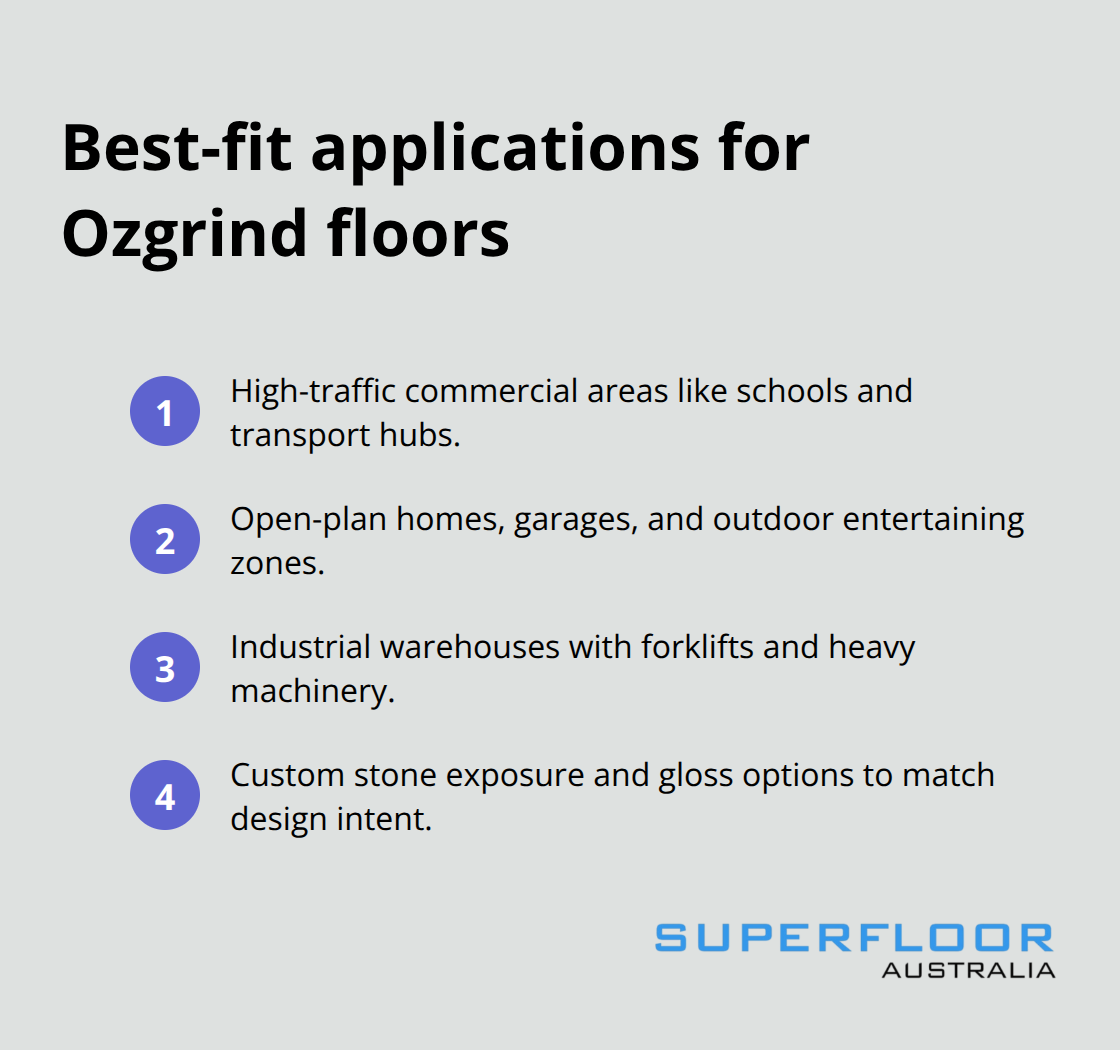 Where Ozgrind polished concrete works best across commercial, residential, and industrial settings in Australia - ozgrind polished concrete brisbane