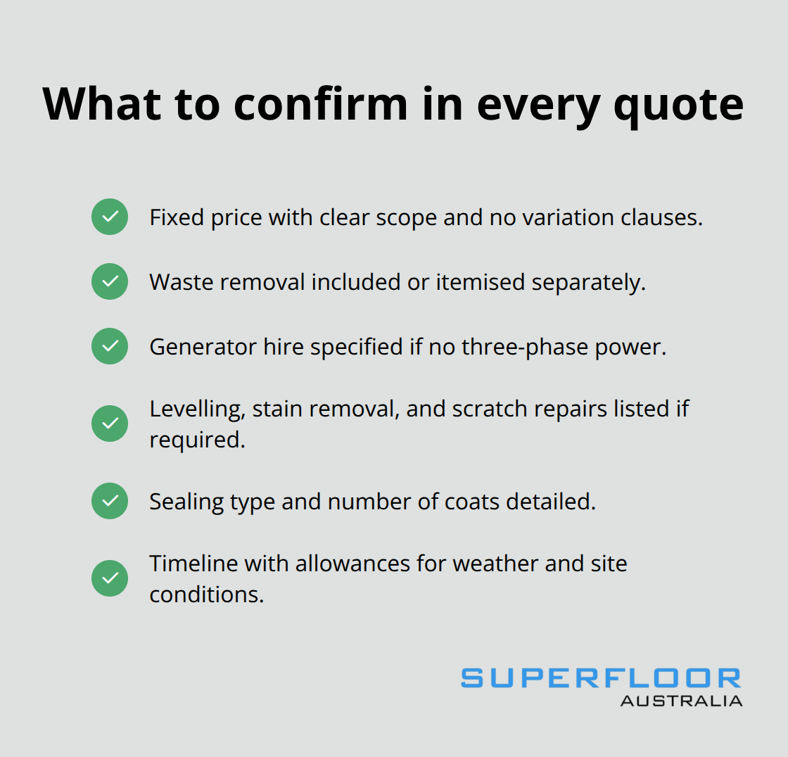 Checklist of inclusions to verify when comparing polished concrete quotes in Australia - polished concrete brisbane costs