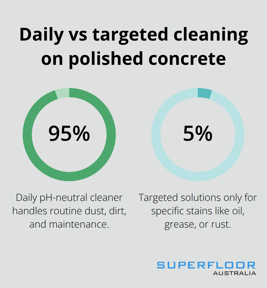 Breakdown showing most tasks are handled by daily pH-neutral cleaning with a small share for targeted stain treatments.