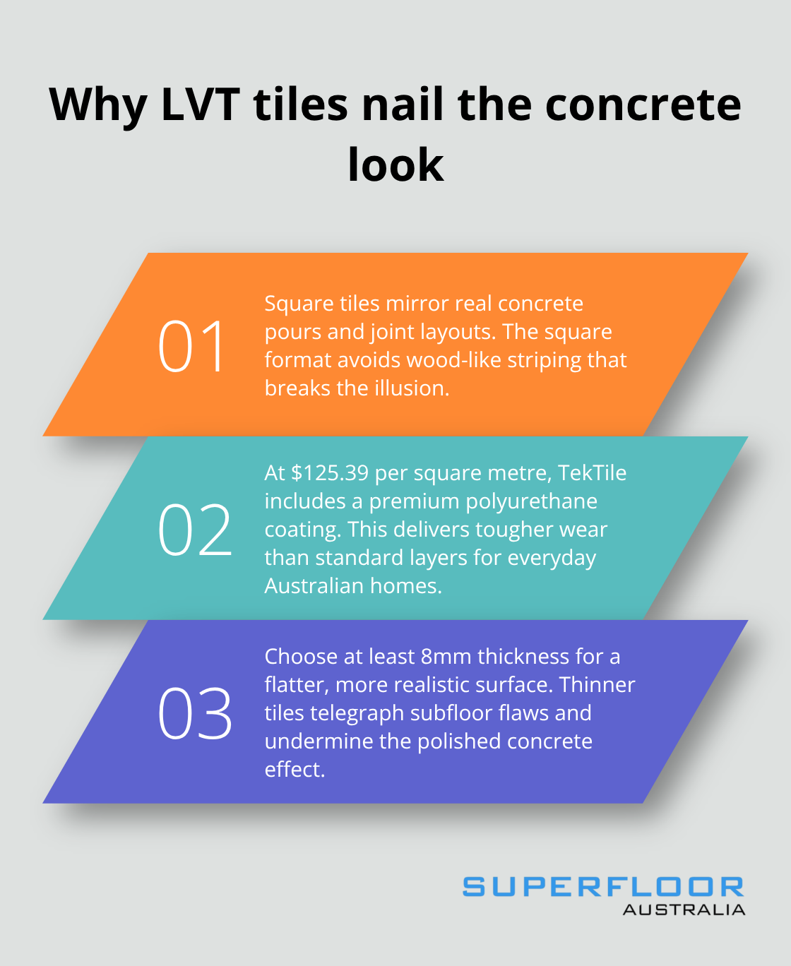 Three reasons luxury vinyl tiles outperform planks for a concrete aesthetic