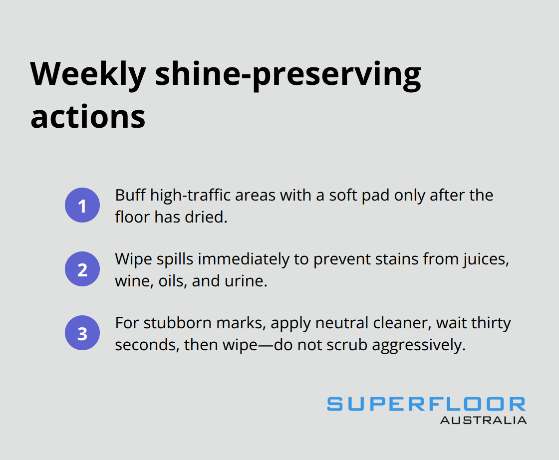 Compact list of weekly tasks to maintain polished concrete gloss - polished concrete maintenance brisbane