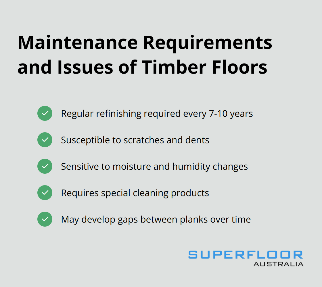 Checklist of maintenance requirements and potential issues associated with timber floors - polished concrete vs timber floors
