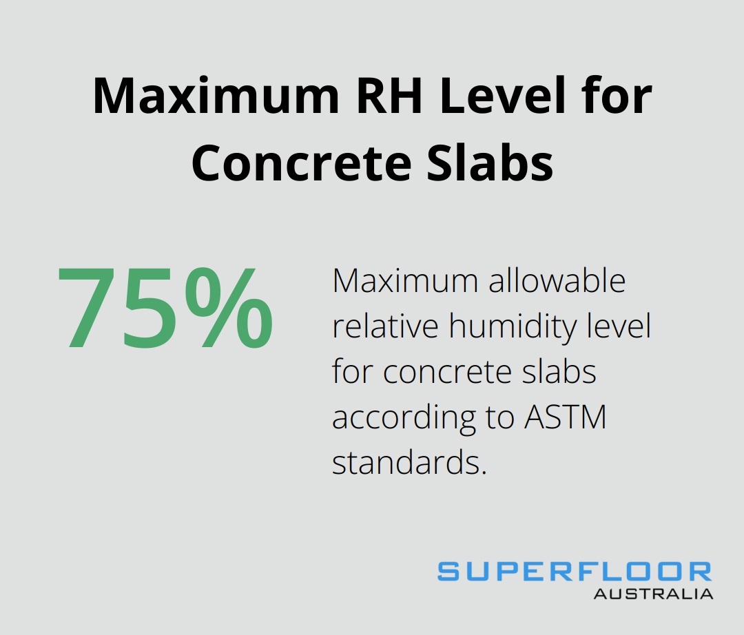 Chart showing the maximum relative humidity level of 75% for concrete slabs according to ASTM standards - polishing old concrete floors