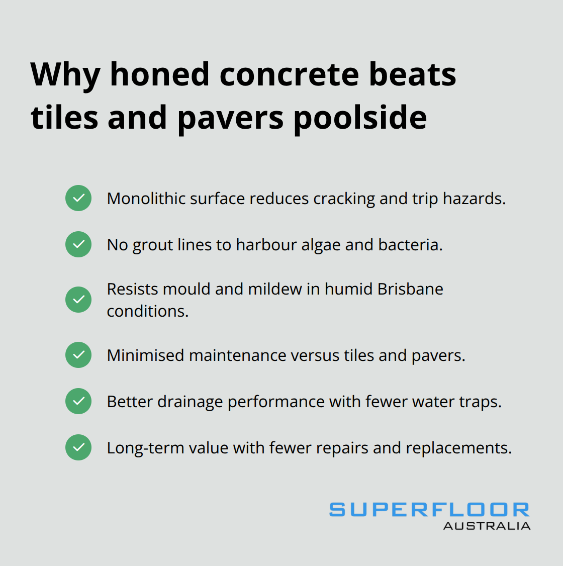 Checklist of honed concrete advantages for Brisbane pool areas - poolside concrete finishes Brisbane