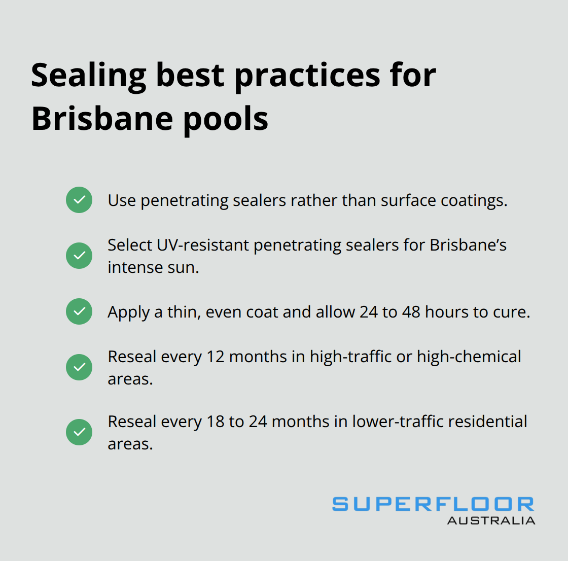 Checklist of sealing choices and maintenance intervals for honed concrete around Brisbane pools - poolside honed concrete Brisbane
