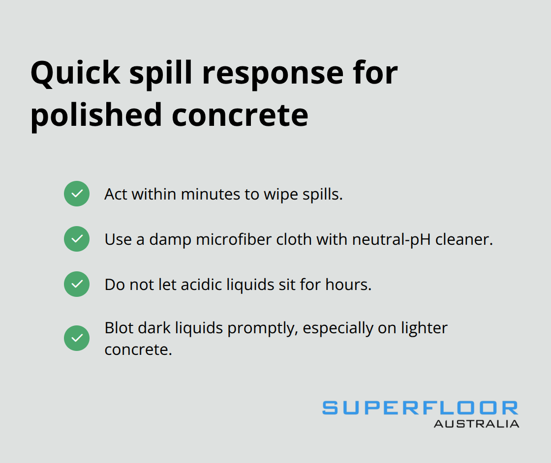 Checklist of steps to prevent stains on polished concrete floors. - residential polished concrete brisbane