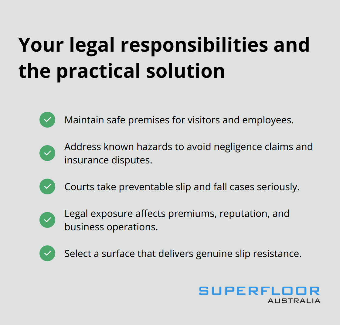 Checklist of legal obligations and risk controls for slip resistance in Australia