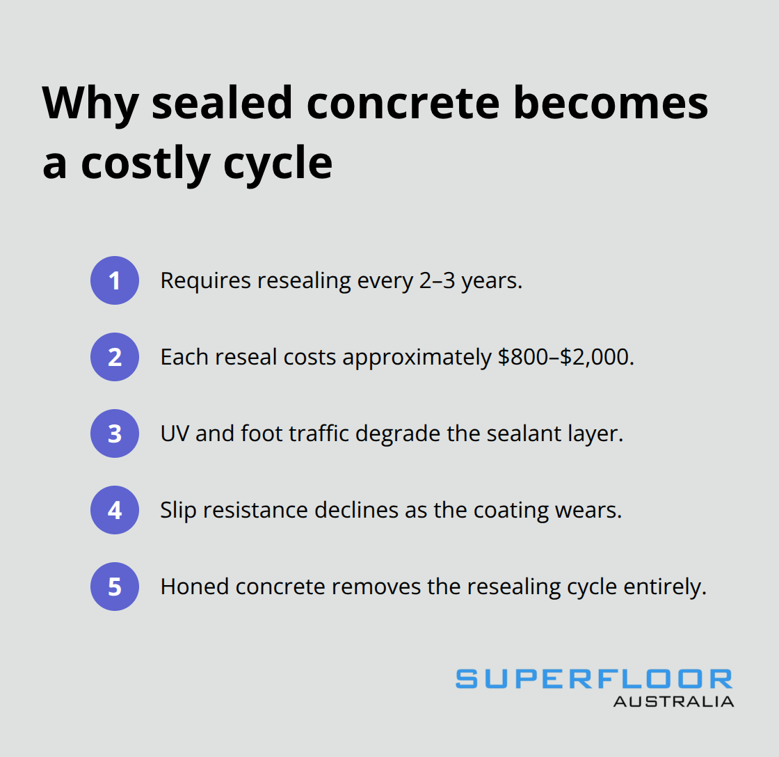 Five concise reasons sealed concrete costs more over time compared to honed concrete - slip resistant honed concrete
