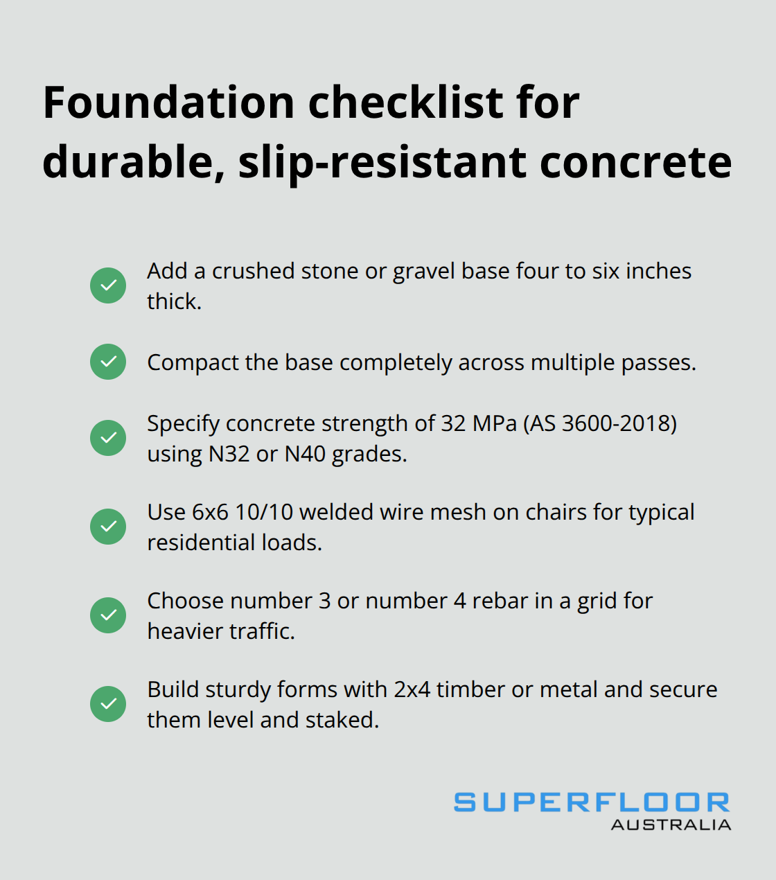 Key base, strength, reinforcement, and formwork specifications for Brisbane exterior slabs