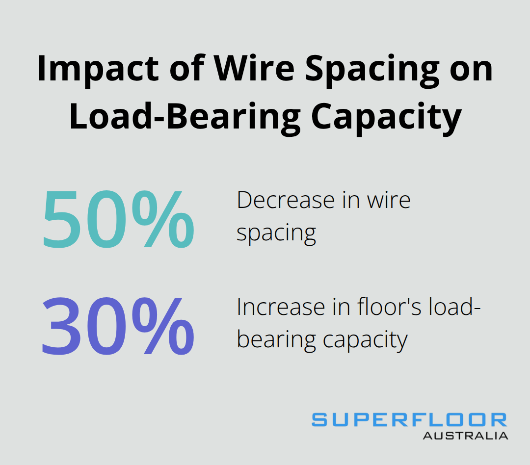 Chart showing that a 50% decrease in wire spacing can increase the floor's load-bearing capacity by up to 30%. - wire mesh for concrete floors
